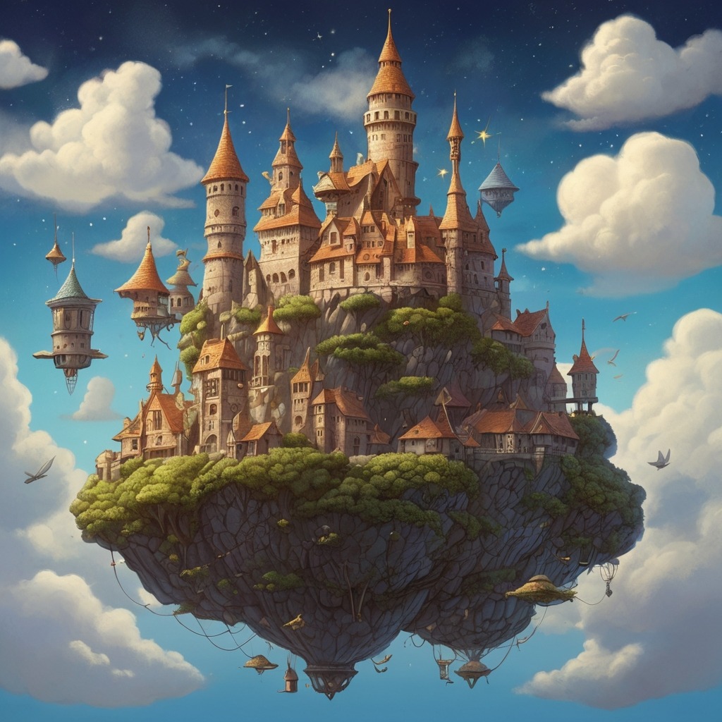 Luna and the Moonlight Bridge | Bedtime Stories 2 A floating Dreamkeeper’s Castle in the sky, with cloud towers and flying star creatures called Starlings.