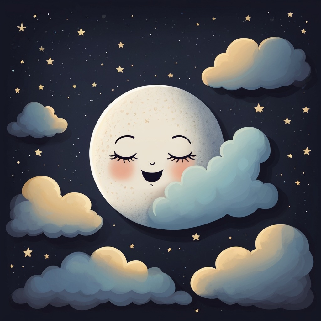 The Moon Who Wanted to Sleep | Bedtime Stories 1 A sleepy cartoon-style moon snuggling behind a soft cloud in a star-filled night sky.