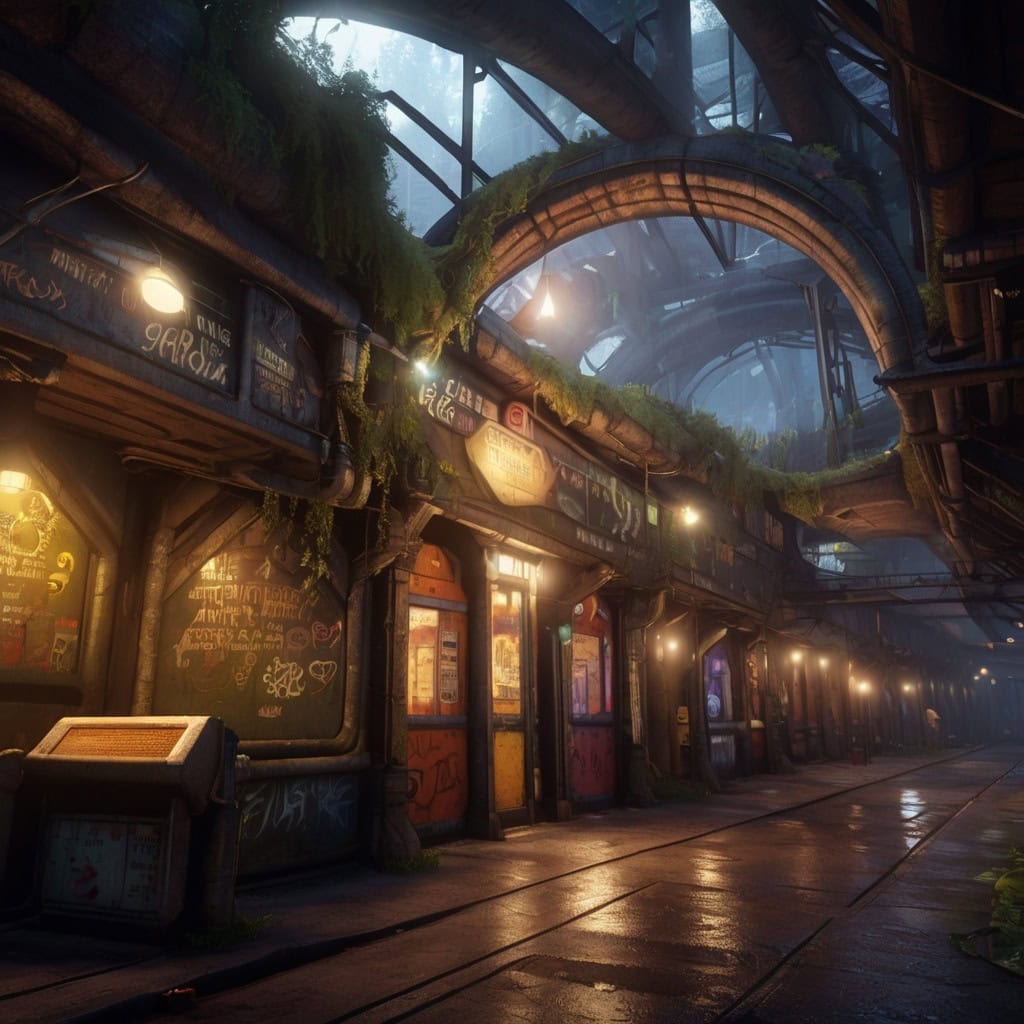Milo and the Midnight Metro Adventure | City Stories 2 A whimsical underground station called 'Whistlewick Junction' with glowing graffiti, fantasy creatures, and magical lighting.