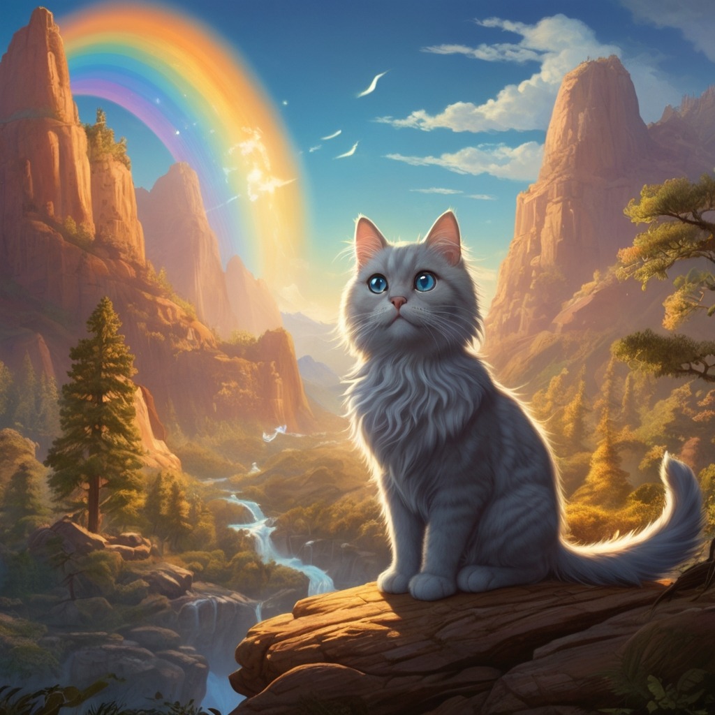 Luna and the Cloud Castle | Imagination stories 3 Luna and a winged cloud cat exploring glowing landscapes—Thunder Mountain, Rainbow Rivers, and Sunbeam Forest.