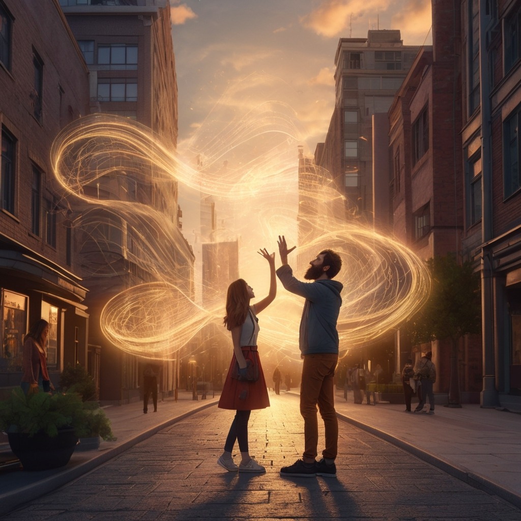 Lila and the Lost Sound of the City | City Stories 3 The girl and a quirky bearded man releasing magical glowing sound waves into the city streets.