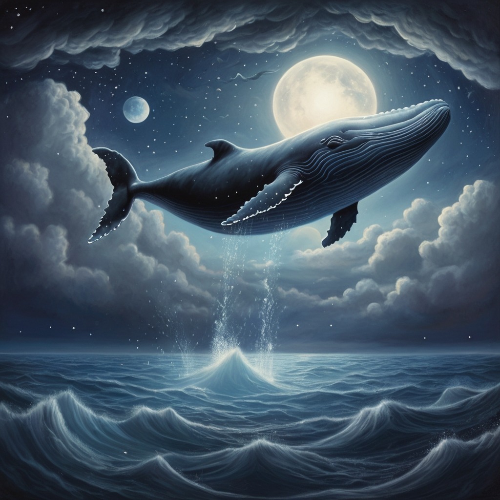The Moon Who Wanted to Dream | Bedtime Stories 3 A dreamy scene of a whale floating through clouds under the moonlight, with stars painting the sky.
