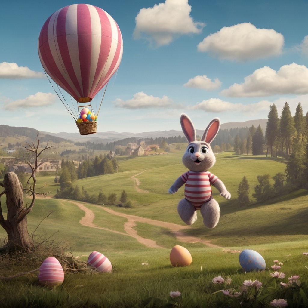 Benny the Bunny and the Great Easter Balloon Chase | Easter Stories 2 A giant striped hot air balloon accidentally floating away with Easter eggs inside, as a surprised bunny chases it from the ground.
