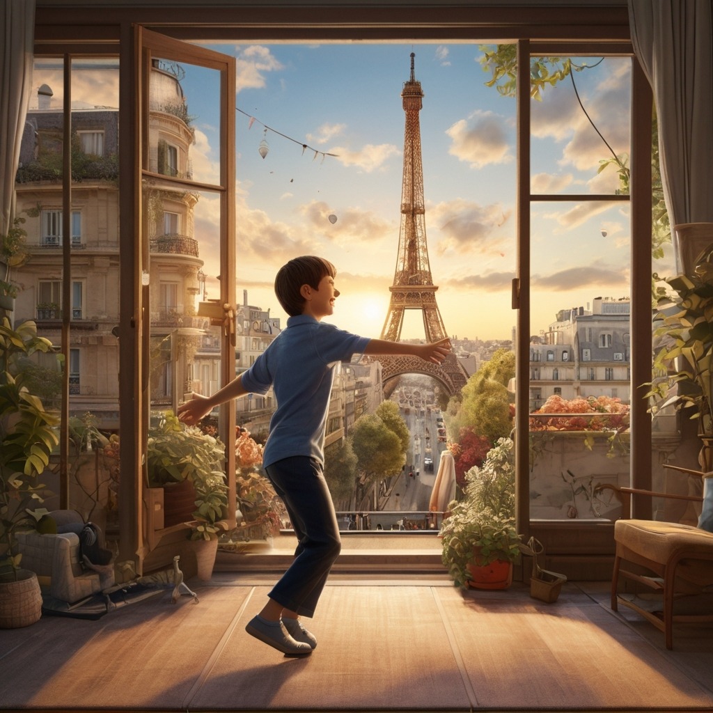 Sammy and the City That Never Stopped Dancing | City Stories 4 A global scene showing famous cities like Paris and Tokyo also dancing, while Sammy watches with joy from his window.