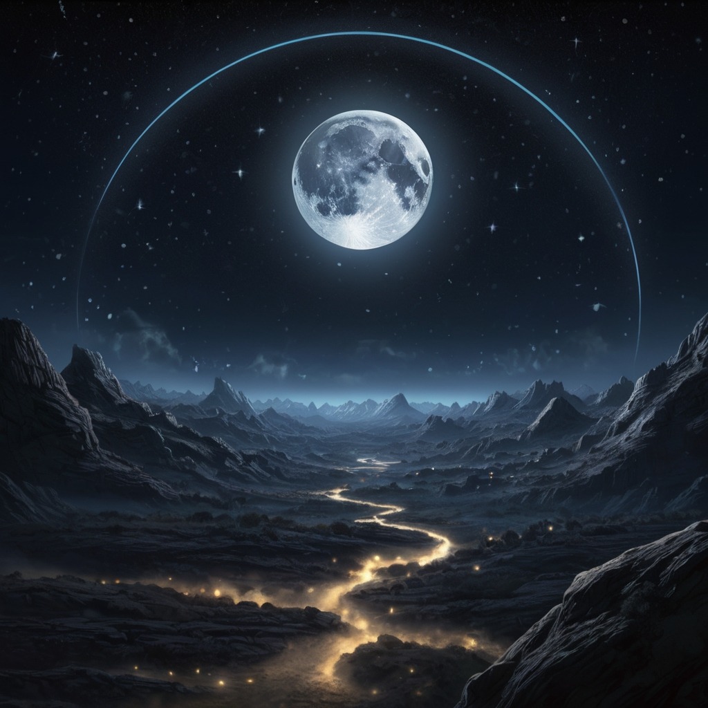 The Moon Who Wanted a Hug | Bedtime Stories 1 A glowing moon in a starry sky, looking down on the world with a soft, sad expression.