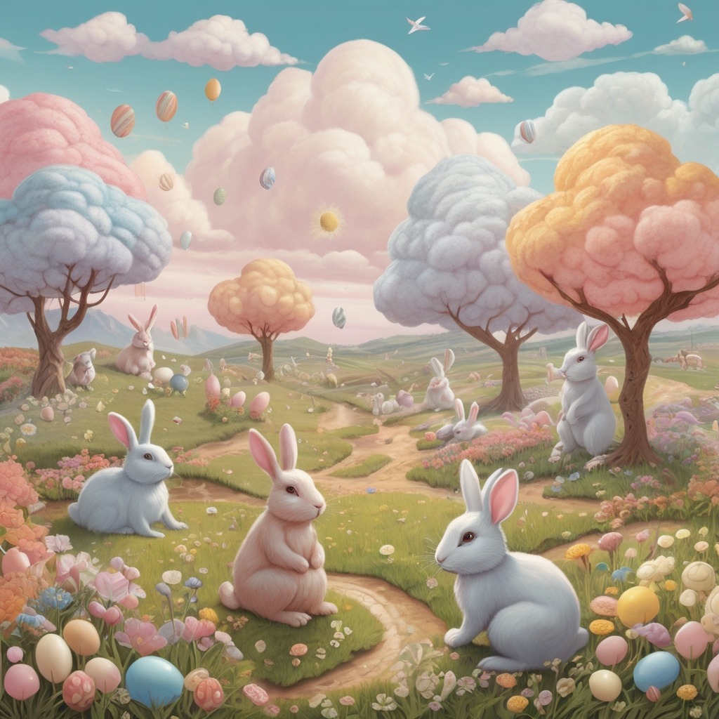 Ellie and the Magical Egg of Easter Hollow | Easter Stories 2 A pastel-colored meadow with talking bunnies, candy trees, and Easter clouds shaped like animals.