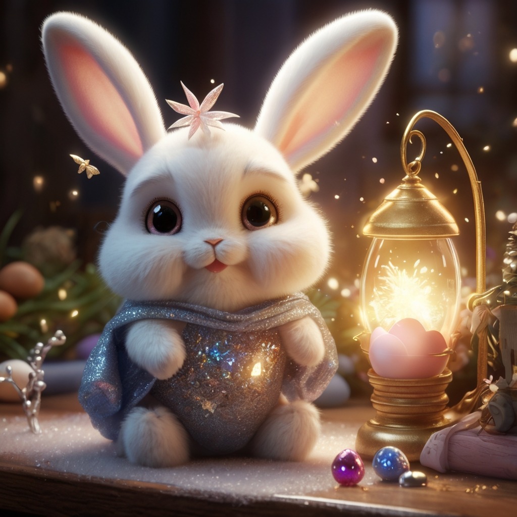 The Easter Egg That Hatched a Surprise | Easter Stories 2 A tiny magical creature with sparkling wings and bunny ears hatching from the egg, sneezing glitter in a cozy living room.