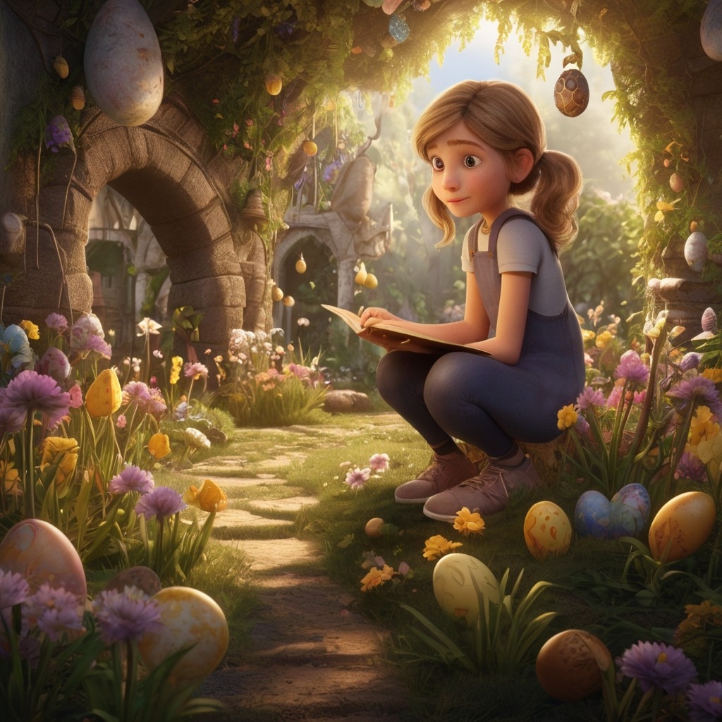 Ellie the Bunny and the Great Easter Garden Hunt | Easter Stories 2 Ellie solving a riddle in a magical garden filled with talking flowers and golden Easter eggs hidden in odd places.