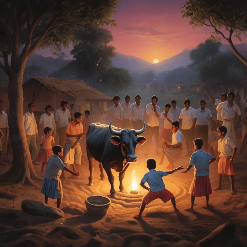 Tara and the Talking Tree of Pipalpur | village stories 3 Flashbacks in soft glow—villagers digging a well, a diya glowing under roots, a bull dancing as children sing.
