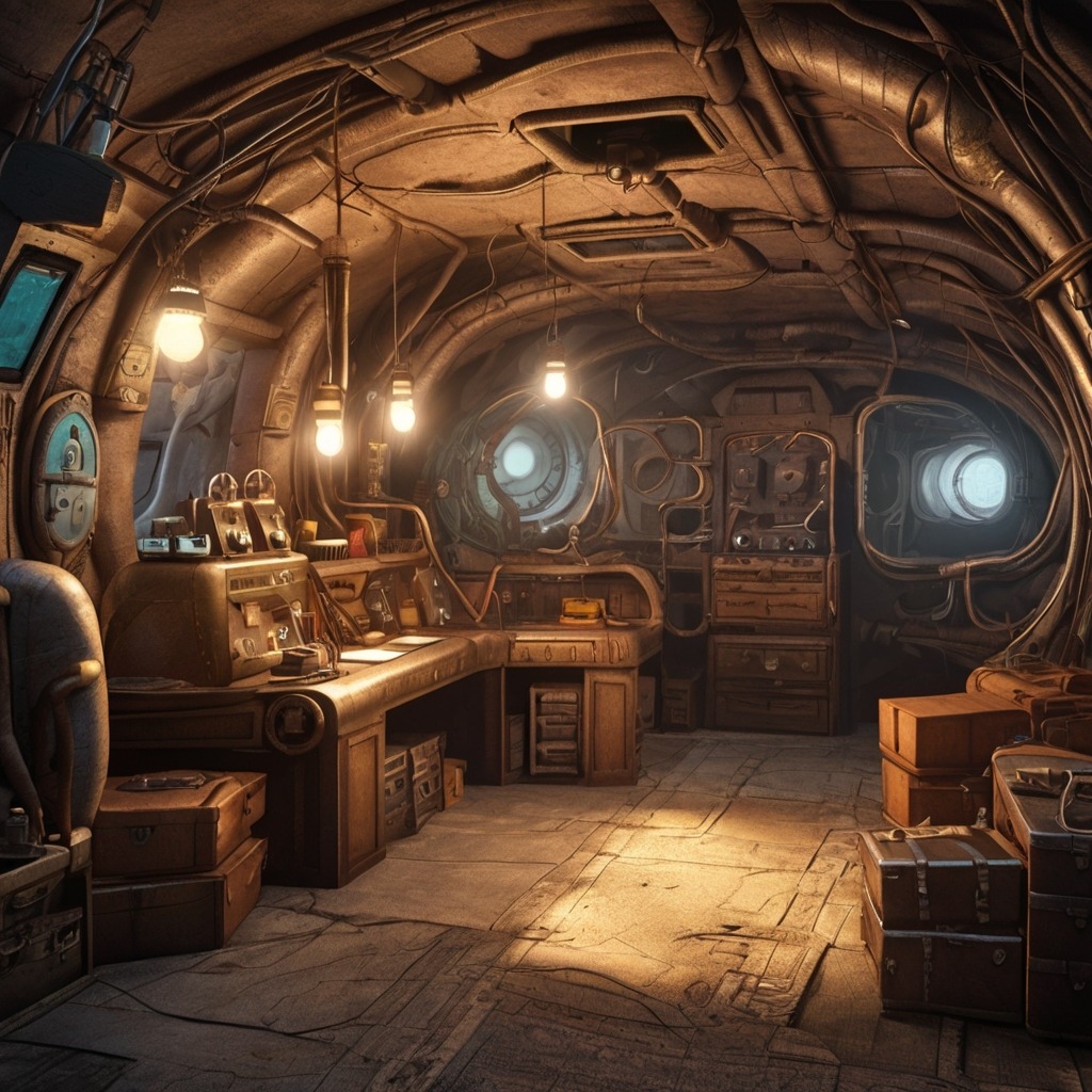 Liam’s Lost Map and the Floating Island | Travel Stories 2 Inside a mysterious underground room with an old airship surrounded by floating gadgets and maps.