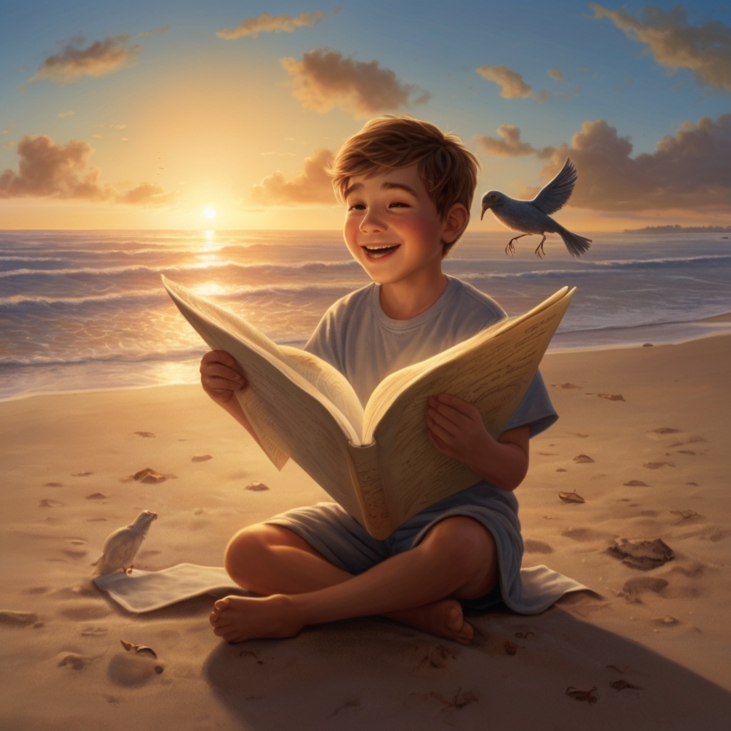 Liam’s Lost Map and the Floating Island | Travel Stories 4 A floating island in the sky with waterfalls, glowing butterflies, and cloud animals greeting Liam.