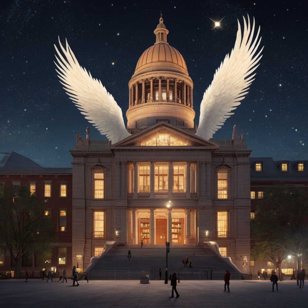 The Library That Flew at Midnight | Imagination Stories 2 The entire library building sprouting giant feathered wings and floating in the night sky above rooftops and stars.