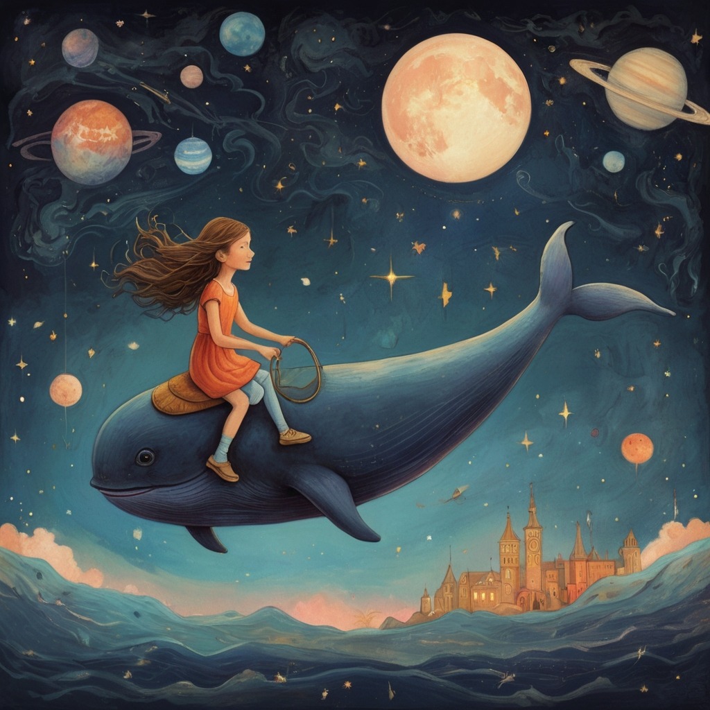 Luna and the Moonlight Whales | Bedtime Stories 3 The girl riding on the back of a moonlight whale through the stars, passing planets, comets, and floating dream shapes.