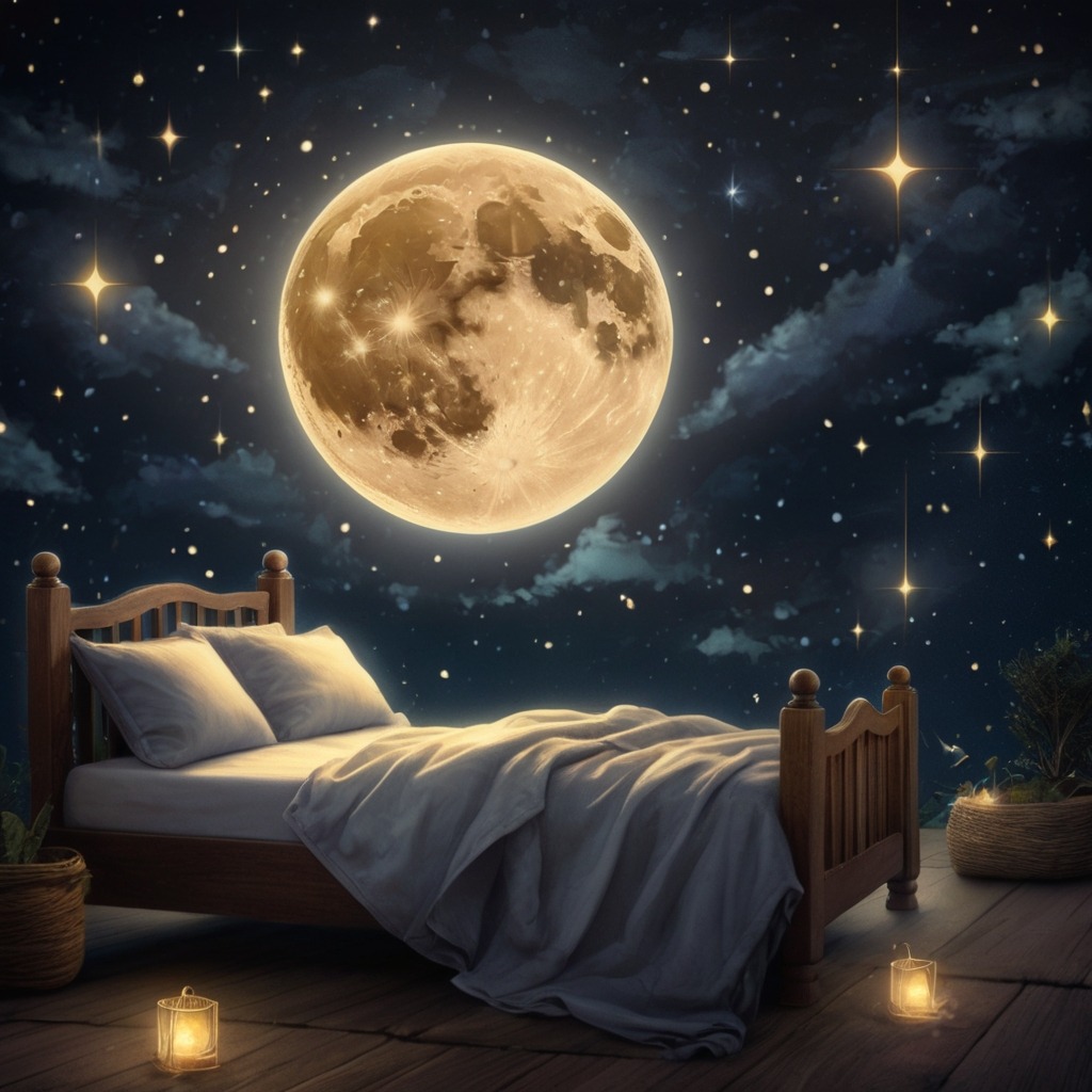 The Moon Who Wanted a Hug | Bedtime Stories 4 The moon smiling with sparkly stars around it, glowing brighter as children around the world sleep peacefully.