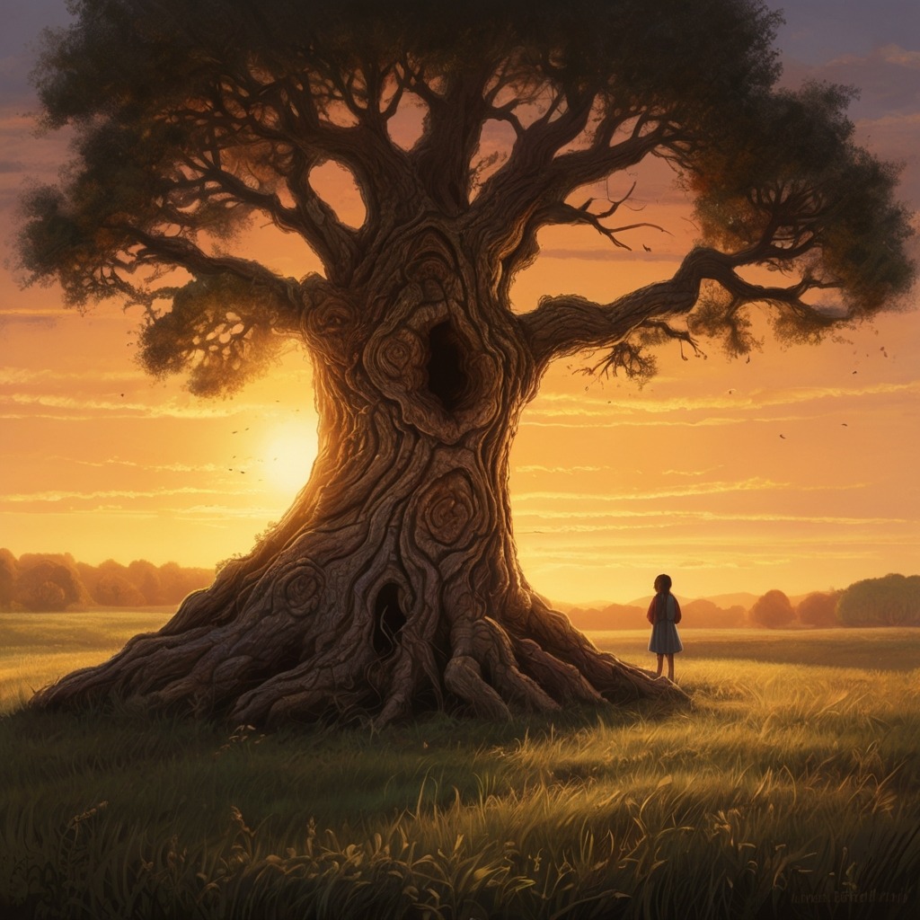 Tara and the Talking Mango Tree | Village Stories 2 The tree with a gentle face in the bark, talking to the girl as the sun sets behind the fields.