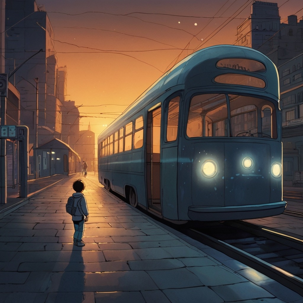 Max and the Midnight Bus of Metro City | City Stories 1 A boy in a nearly empty city train station at night as a glowing silver bus arrives mysteriously.