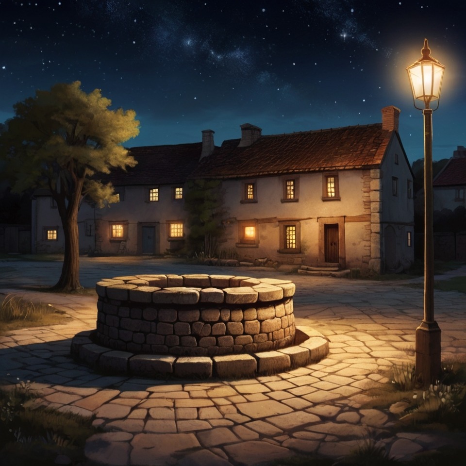 The Singing Well of Willowbrook | Village Stories 1 A quiet village square at night with an old stone well glowing under the stars.