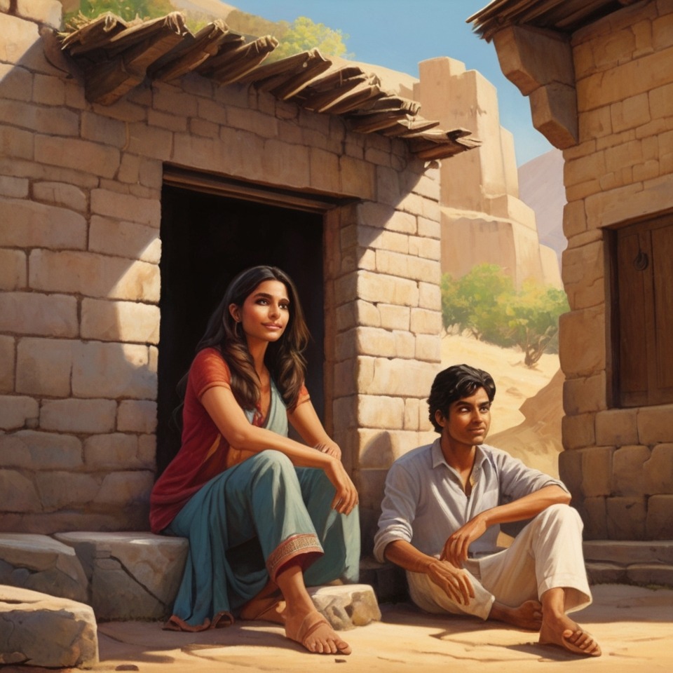 The Talking Well of Greenfield Village | Village Stories 1 Meera and Arjun sitting beside an old stone village well as it glows faintly under the sunlight.